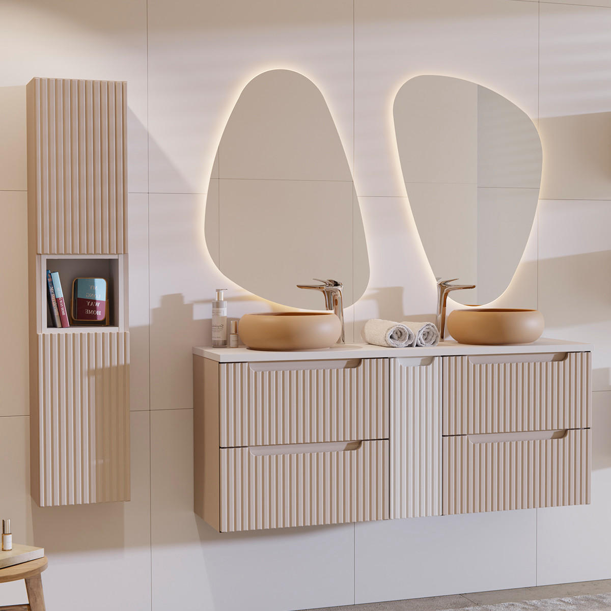 WASCHTISCHUNTERSCHRANK 140.4cm Riva Kaschmir - Beige, Holzwerkstoff (140.4/59/40cm) - Petits-meubles