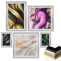 WANDBILDER 5er Set - 50x50 cm & 20x30 cm & 40x60 cm Silberner Rahmen - Abstrakter Marmor mit Farben - Silberfarben, Kunststoff (40/60cm) - ArtPrintCave