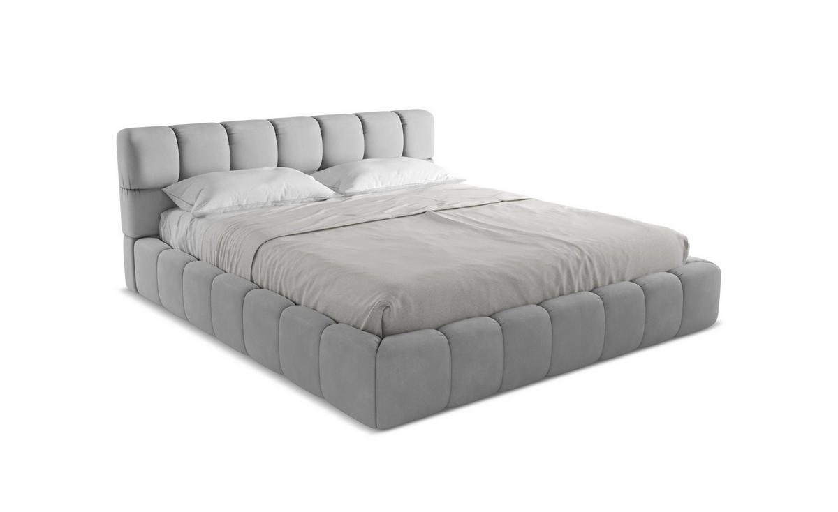 POLSTERBETT mit Bettkasten und Lattenrost 200x228 Grau - Hellgrau/Schwarz, Kunststoff/Textil (180/200cm) - Makamii