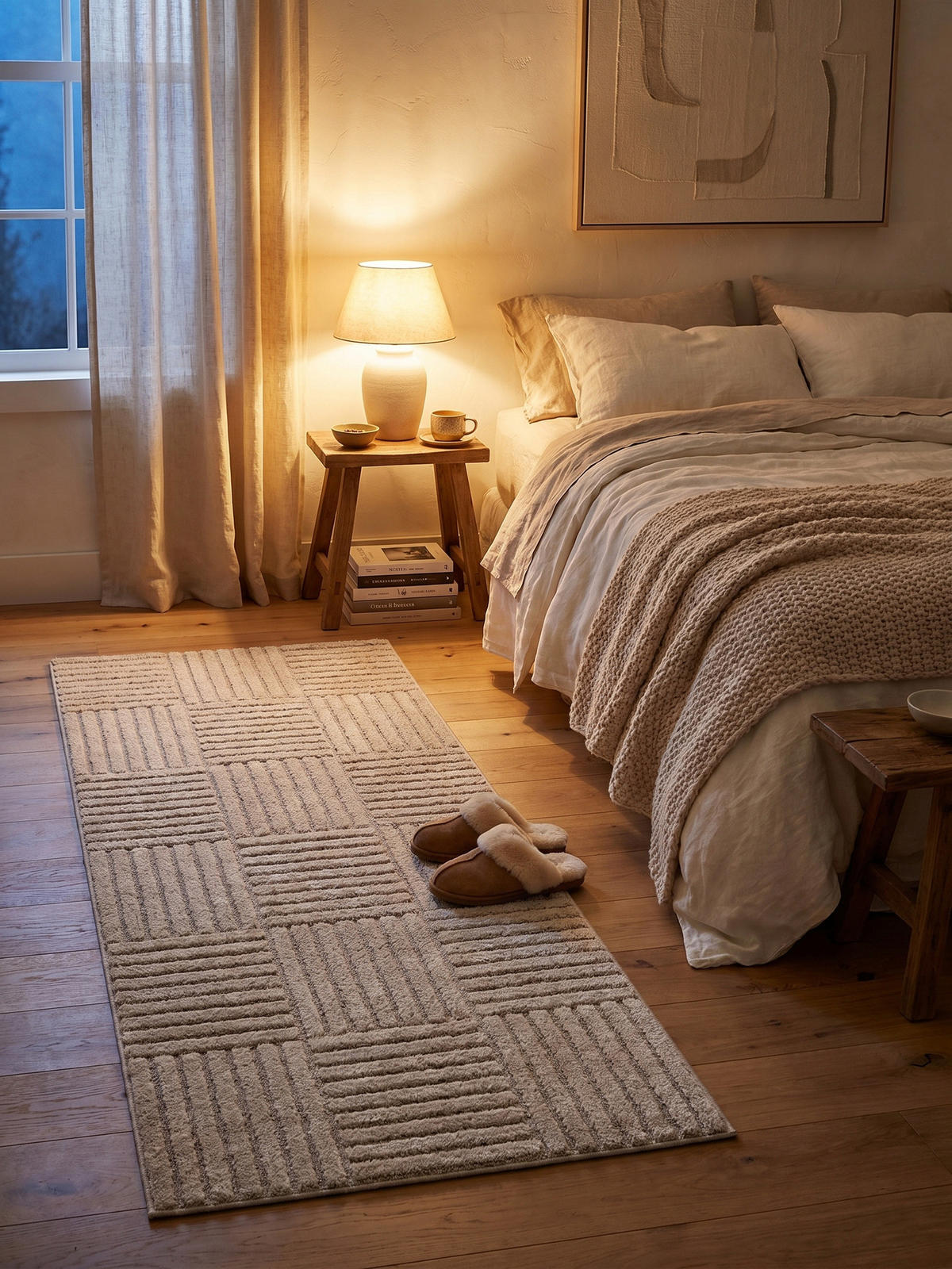 TEPPICH Hochflor RIGI in Beige, mit Cord-Streifen-Patchwork, 80 x 250 cm - Beige, Textil (80/250cm) - KADIMA DESIGN