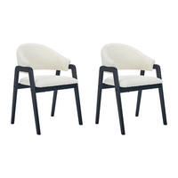 STUHL mit Armlehnen 2er-Set - Bouclé-Stoff & Kautschukholz - Weiß & Schwarz - SOLUNA - Schwarz/Weiß, Textil (53.5/82/56cm) - Vente-Unique