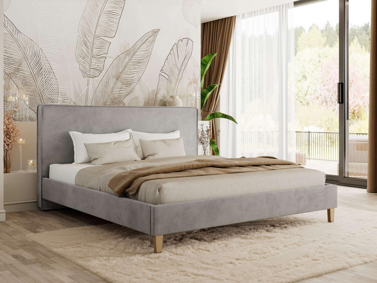 ČALÚNENÁ POSTEĽ LUMARO CLASSIC 200/200 - Svetlosivá Samet - Matrac Multipocket - svetlosivá/jadrový buk, drevo/textil (200/200cm) - MKS