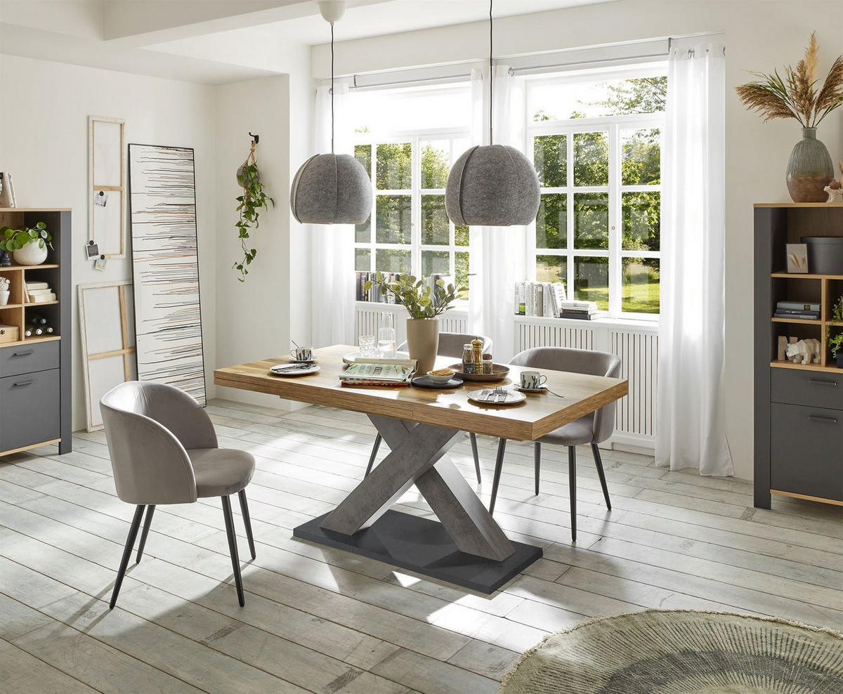 ESSTISCH ausziehbar Elene 160x90x76 Graphit/Plankeneiche - Alteiche, Holzwerkstoff (160/90/76cm) - 58aufmkessel