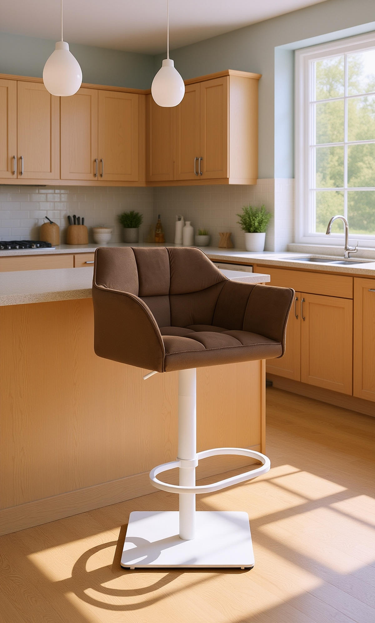 BARHOCKER Damaskus W Samt braun - Braun/Weiß, Textil/Metall (64/110/48cm) - TPFLiving