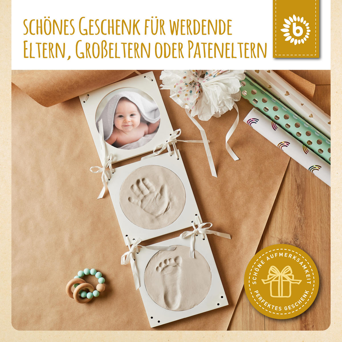 BILDERRAHMEN Baby-Abdruckset 3D Gipsabdruck Hand und Fuss - Weiß, Holz (18/1cm) - Bieco Spielwaren