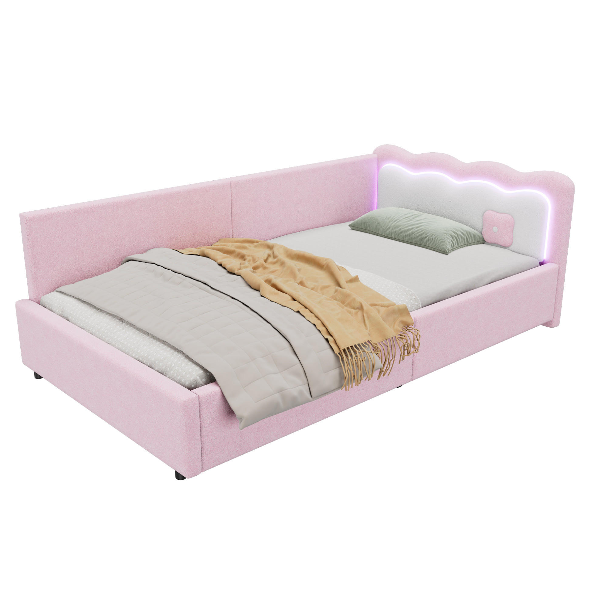 BETT mit Kopfteil 90/200 cm in Rosa – mit LED-Beleuchtung und Lattenrost - Rosa, Textil (90/200cm) - BEAOK