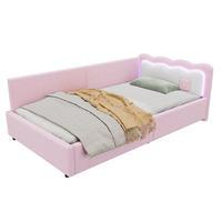 BETT mit Kopfteil 90/200 cm in Rosa – mit LED-Beleuchtung und Lattenrost - Rosa, Textil (90/200cm) - BEAOK