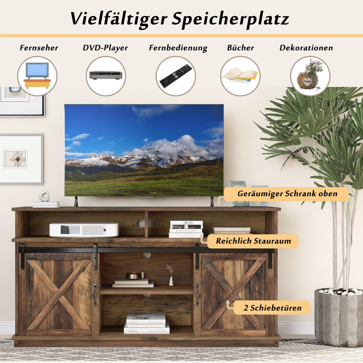 TV-SCHRANK in Braun mit Schiebetüren und verstellbaren Regalen 148/40/78 cm - Braun, Holzwerkstoff (148/78/40cm) - Redom