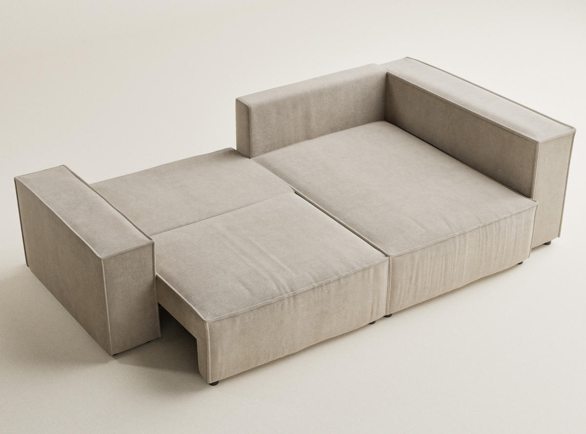 ECKSOFA MIT SCHLAFFUNKTION Tonga Beige Webstoff - Beige/Schwarz, Holz/Holzwerkstoff (255/105cm) - Maison de Reve