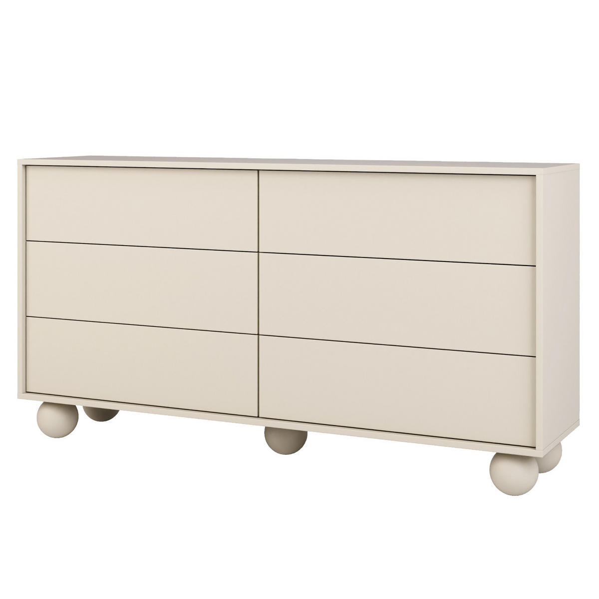 KOMODA Adel se 6 zásuvkami a kulatými nožkami, 154 cm, bezúchytková, kašmír - kašmírová, kompozitní dřevo (154/81/38cm) - Beautysofa