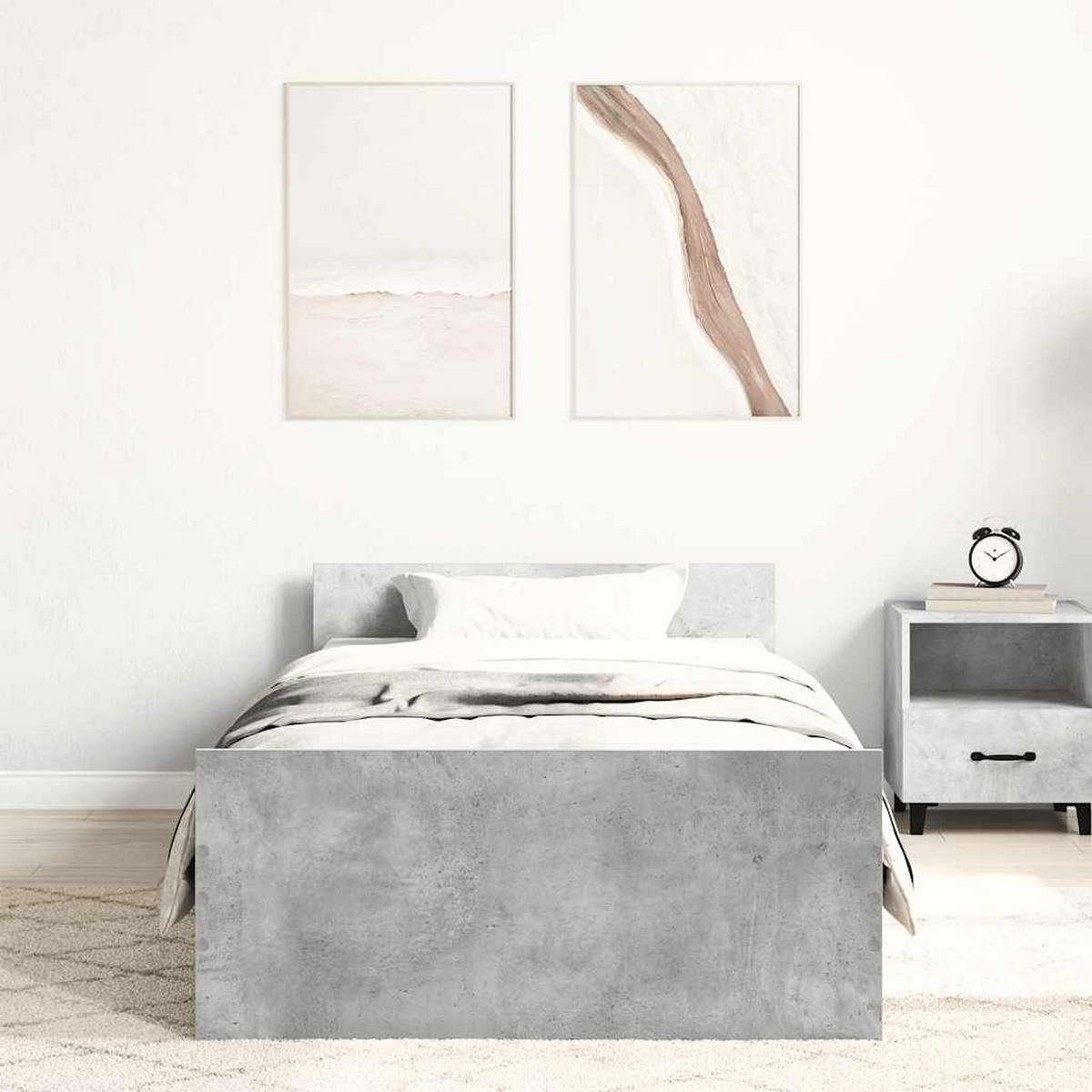BETTGESTELL Betongrau 90x200 cm Holzwerkstoff - Grau, Holzwerkstoff - furnicato