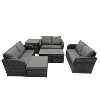 GARTENSOFA SET mit rechteckigem COUCHTISCH Polyrattan 9-Sitzer Dunkelgrau - Dunkelgrau/Grau, Glas/Kunststoff - Fimous
