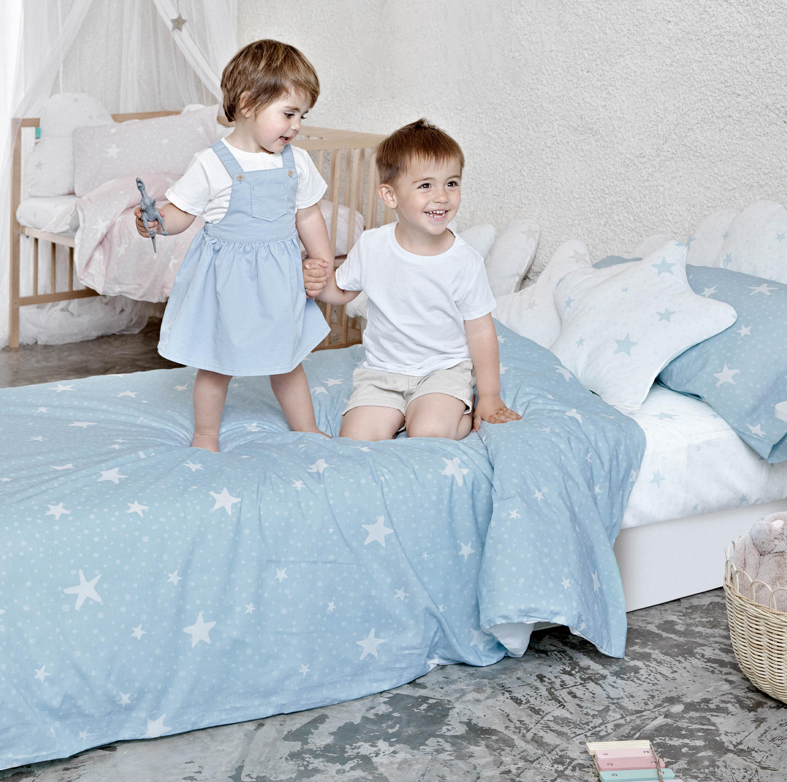 BETTBEZUG set 2 teiliges Little star Blau 180x220 cm (Komfortgrösse) - Blau, Textil (180/220cm) - Happy Friday