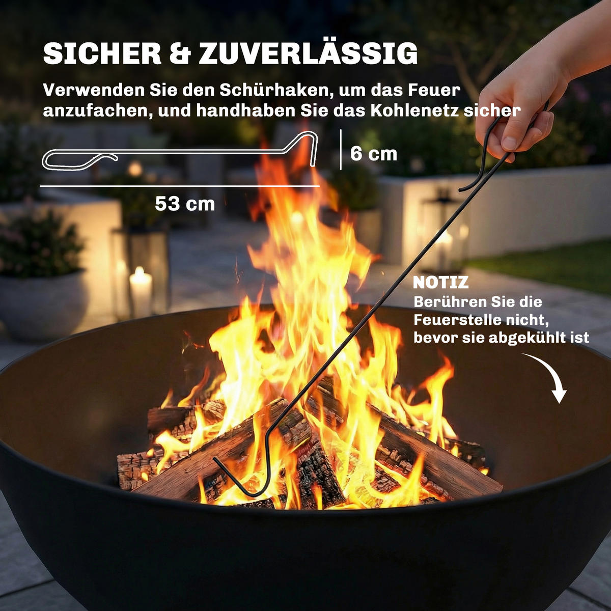 FEUERSTELLE mit Schürhaken Metall Schwarz - Schwarz, Metall (53/66/60cm) - Outsunny