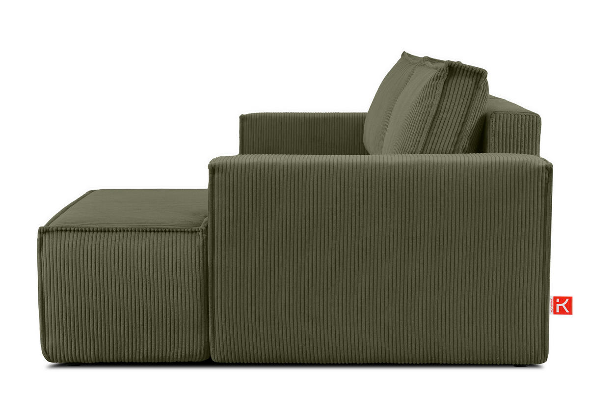 ECKSCHLAFSOFA-RECHTS NAPI in Pet Friendly Cord-Stoff, oliv - Schwarz/Olivgrün, Textil (262/148cm) - KONSIMO®