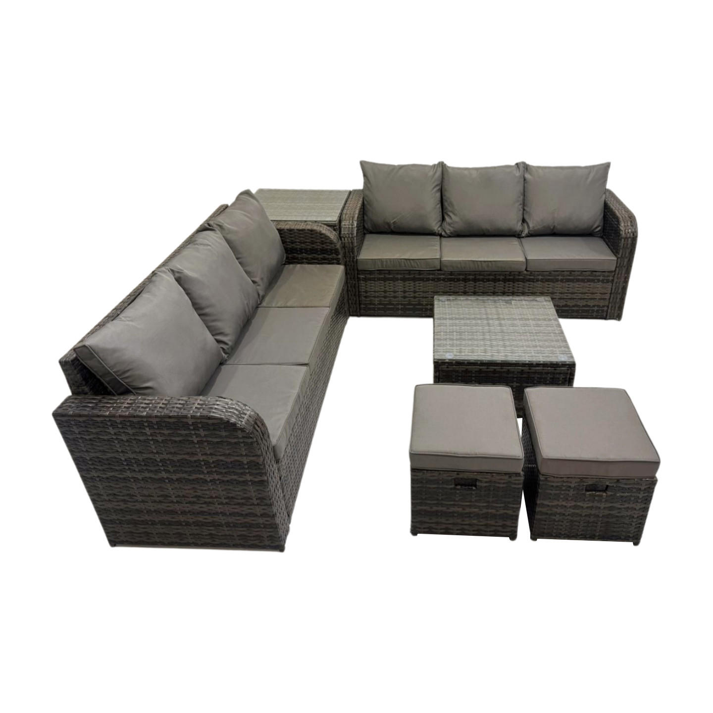 GARTENTISCHGRUPPE Polyrattan Dunkelgrau 6-teilige - Dunkelgrau/Grau, Glas/Kunststoff - Fimous