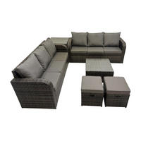 GARTENTISCHGRUPPE Polyrattan Dunkelgrau 6-teilige - Dunkelgrau/Grau, Glas/Kunststoff - Fimous