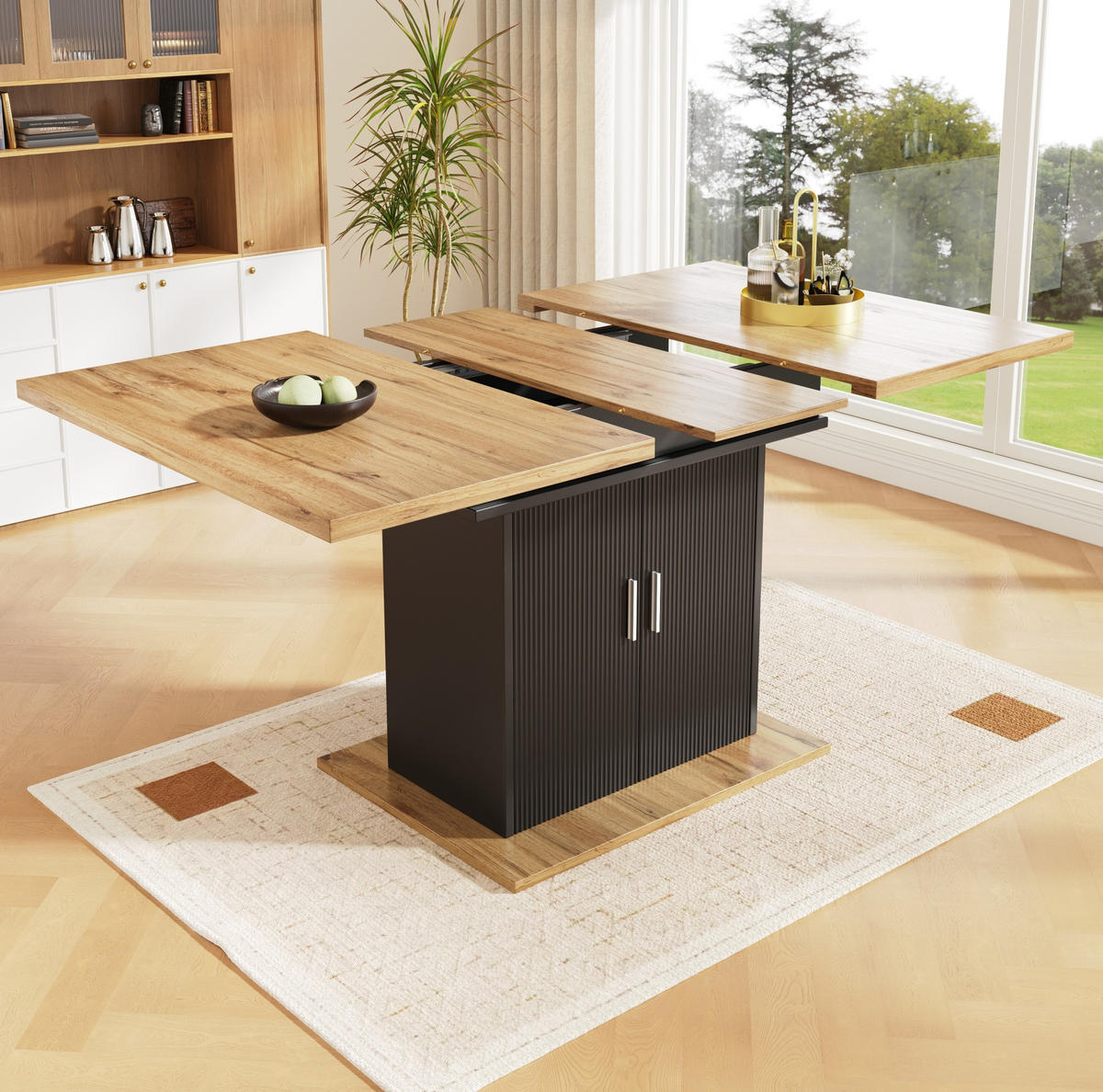 ESSTISCH 110-140/70/76 cm in Schwarz aus MDF mit Stauraum und ausziehbarer Platte - Schwarz, Holzwerkstoff (140/70/76cm) - Flora Grace