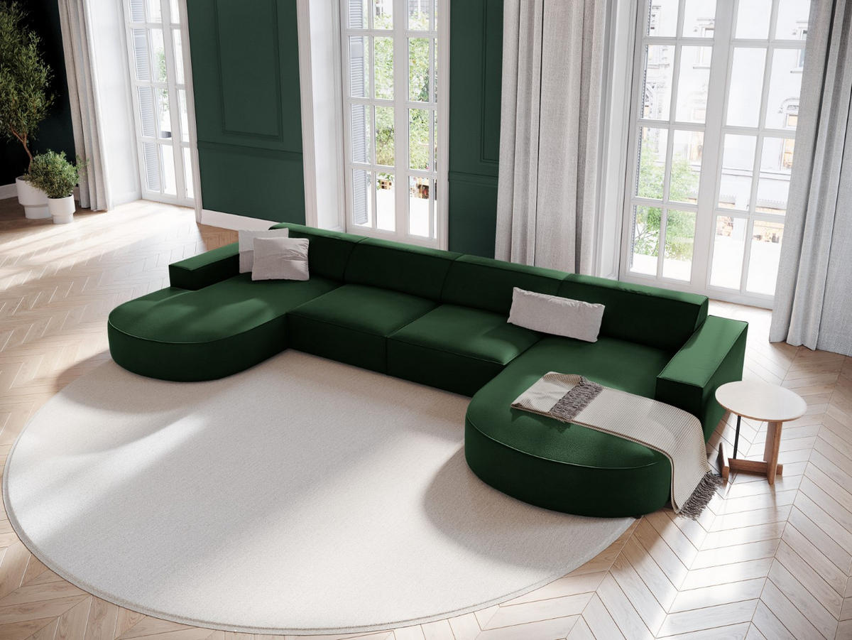 PANORAMASOFA Jodie aus Samt flaschengrün 6 Sitzplätze - Dunkelgrün, Textil (166/70/364cm) - Micadoni