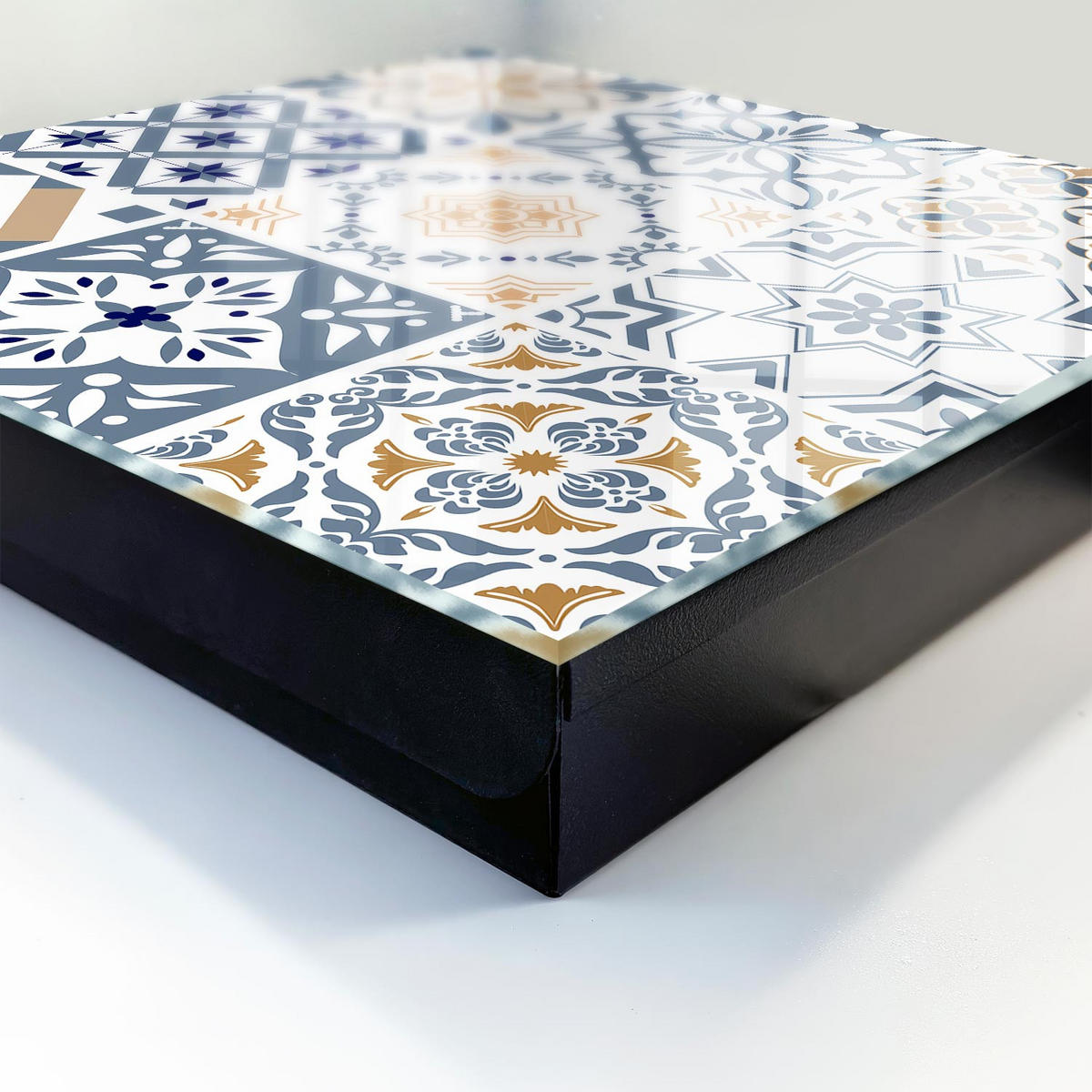 SCHLÜSSELBOX Schwarz 30x30 cm- Türöffnung nach rechts - Fliesenmuster - Blau, Metall (30/30/5cm) - TULUP