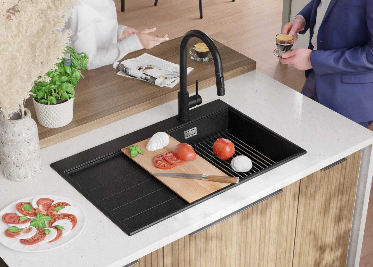 SPÜLBECKEN Sydney, 2-er set Anthrazit 78/50 cm 1 Becken + Ablauf-Set + Küchenzubehörset ab 45er Unterschrank - Chromfarben/Anthrazit, Kunststoff (78/20/50cm) - Primagran