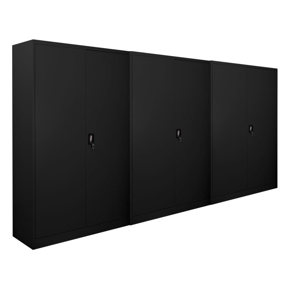 FLÜGELTÜRENSCHRANK Elephant 3er-Set 185x120x40cm 4 Fachböden Fertig aufgebaut Schwarz - Schwarz, Metall (360/185/40cm) - PROREGAL