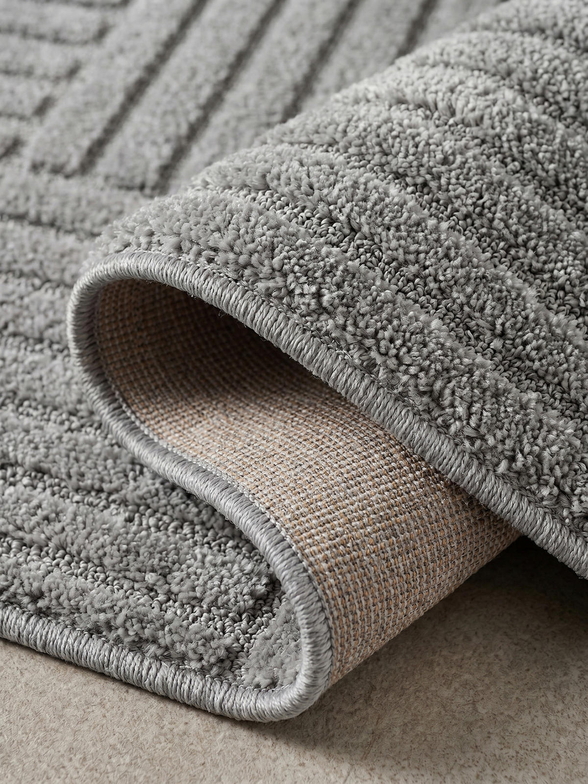 TEPPICH Hochflor RIGI in Silber, mit Cord-Streifen-Patchwork, Ø 200 cm - Silberfarben, Textil (200/200cm) - KADIMA DESIGN