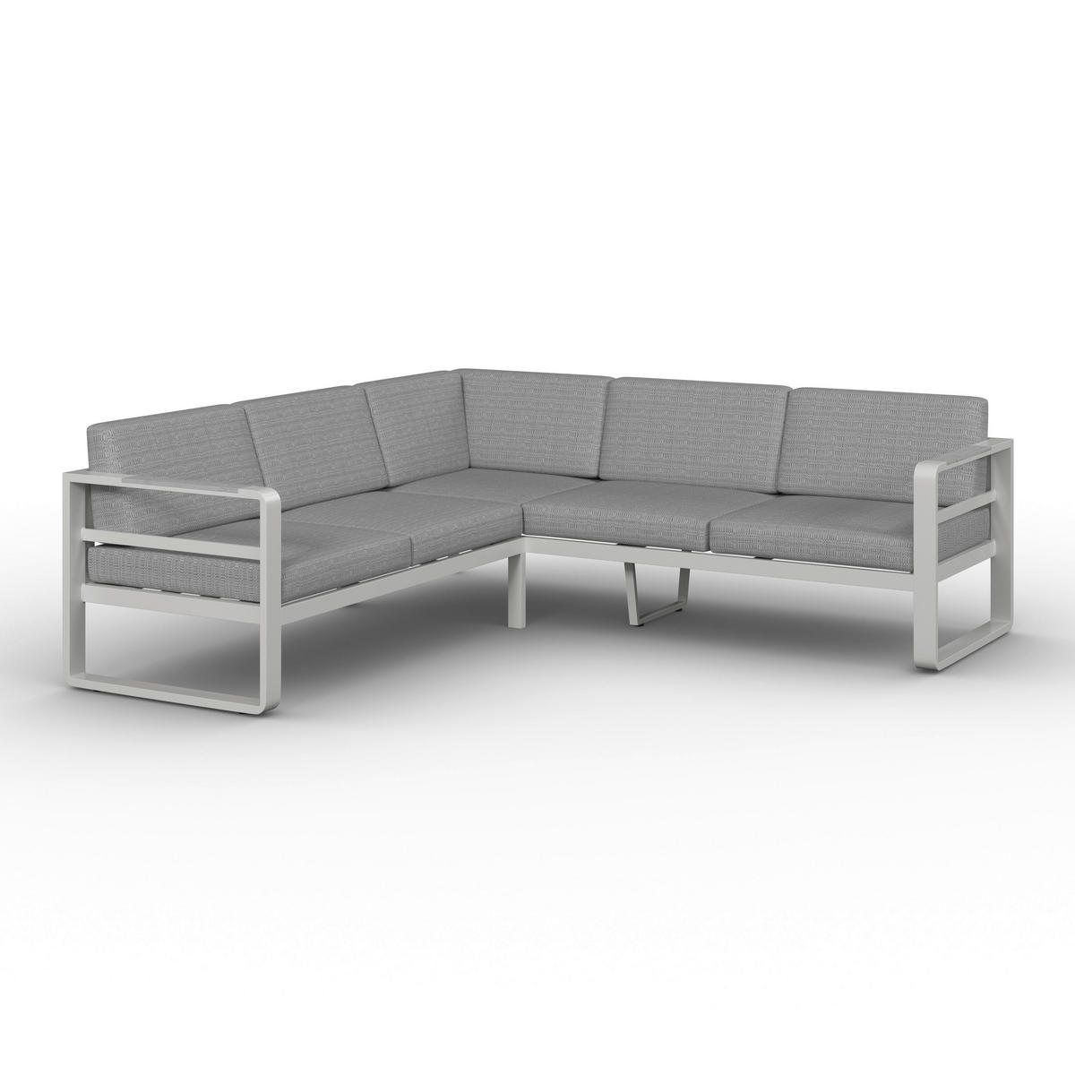 DINING-LOUNGESET Aruba Hellgr. /Weiß Outdoorstoff/Metall - Hellgrau, Metall - Bessagi Garden