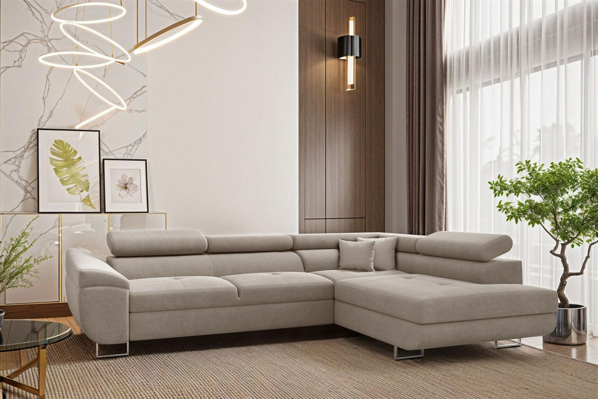 ECKSOFA Carmelo In Nova - Hellgrau, Holzwerkstoff/Textil (275/202cm) - Fun Möbel