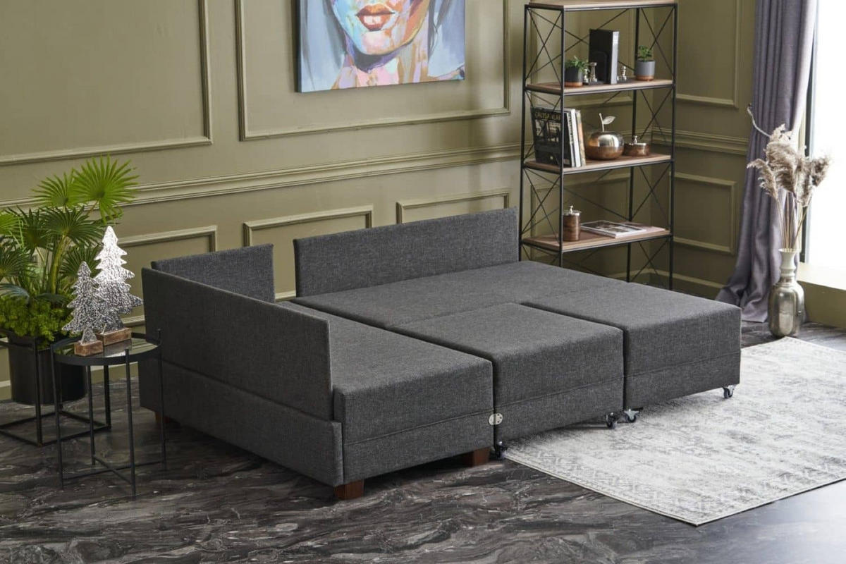 ECKSOFA mit rollbarer Schlaffunktion - Anthrazit/Walnussfarben, Holz/Textil (280/210cm) - myHomelando