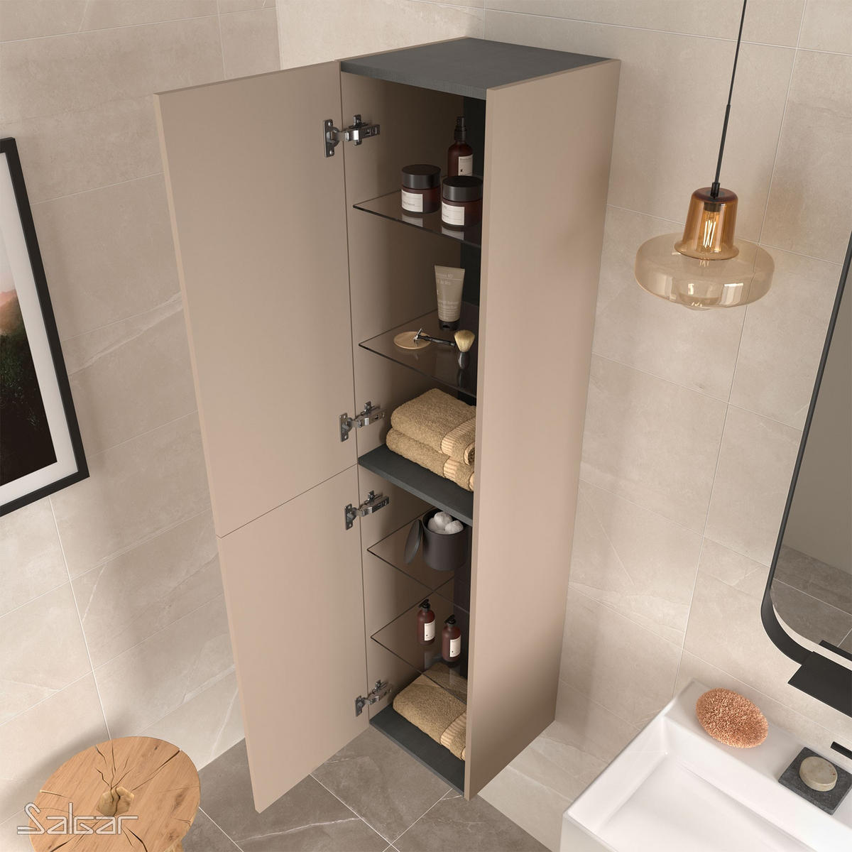 HOCHSCHRANK ALLIANCE 1600 Macchiato 2 Türen - Kaschmir, Glas/Holz (35/160/35cm) - Salgar