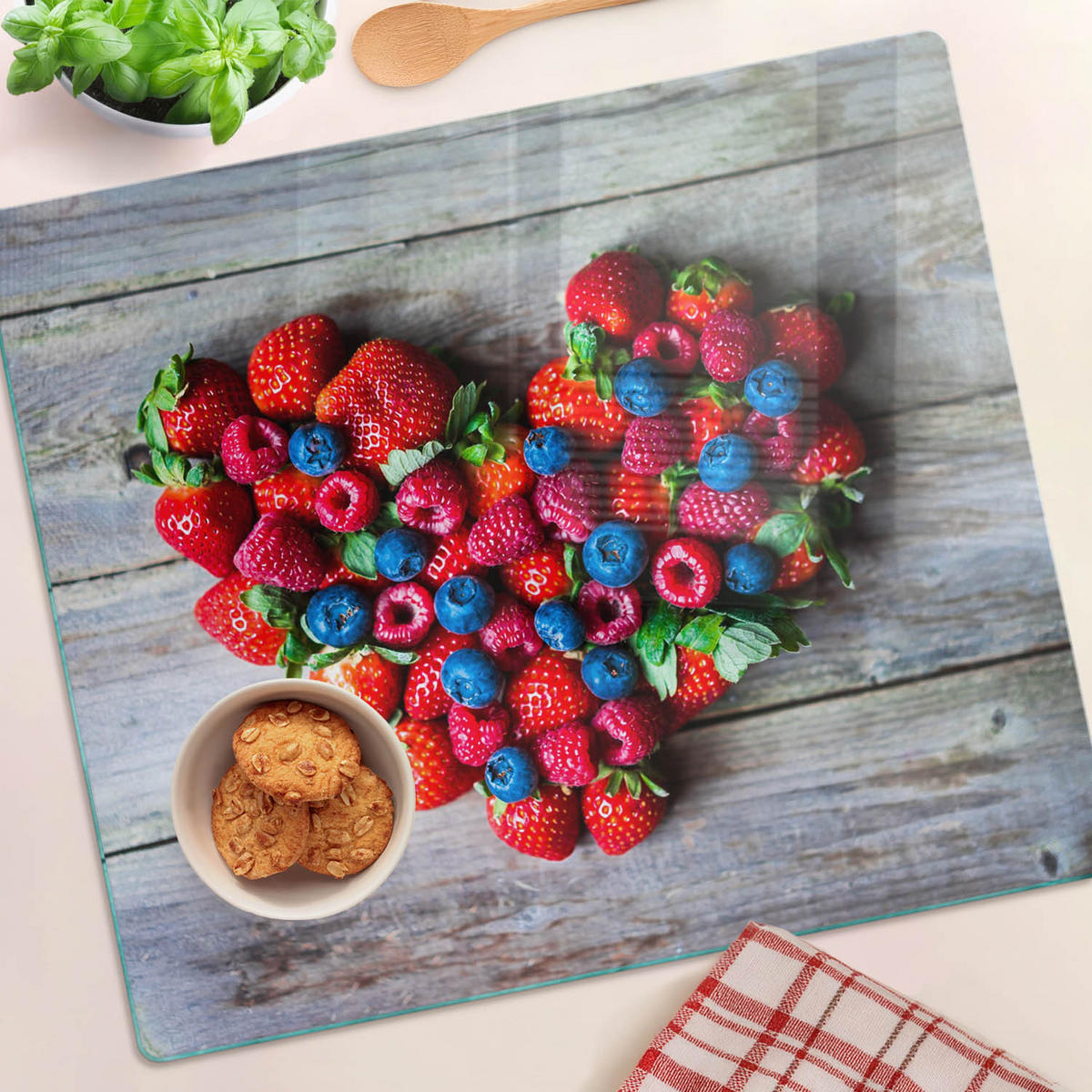 GLASPLATTE 60x52 cm Herz der Frucht - Rot, Glas (60/0.4/52cm) - TULUP