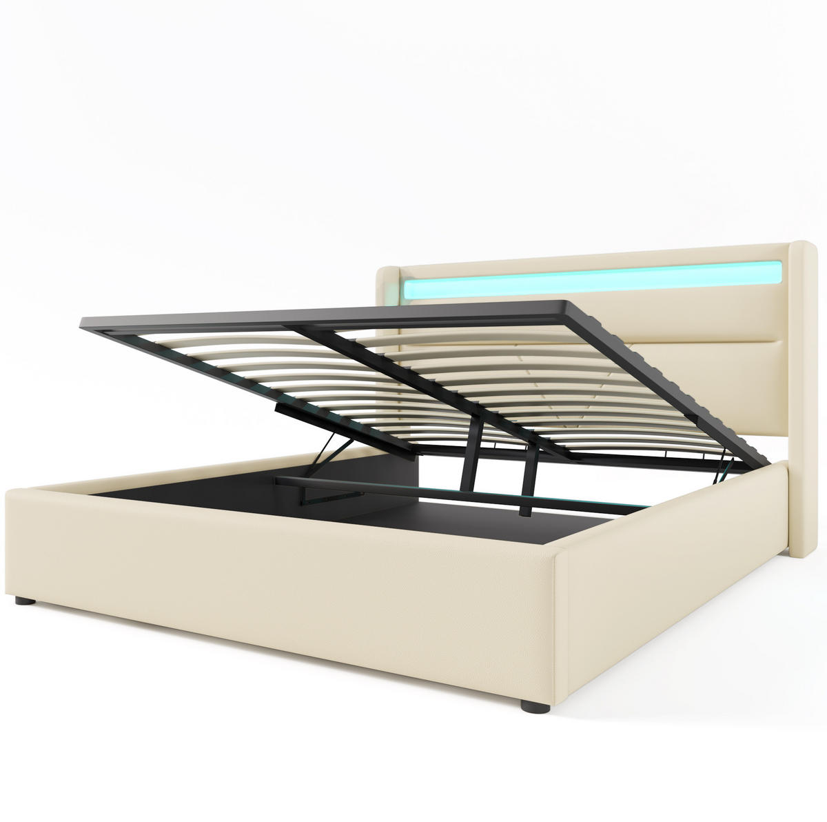 ČALOUNĚNÁ postel 140/200 cm bílá z PU s LED osvětlením a úložným prostorem - bílá, plast (140/200cm) - OKWISH