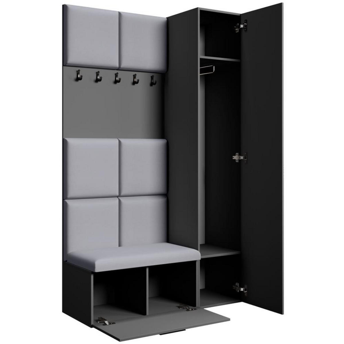 GARDEROBE Margaret I+IV 121/203/43 mit gepolsterten Paneelen - Schwarz/Graphitfarben, Holzwerkstoff/Kunststoff (121/203/43cm) - Beautysofa