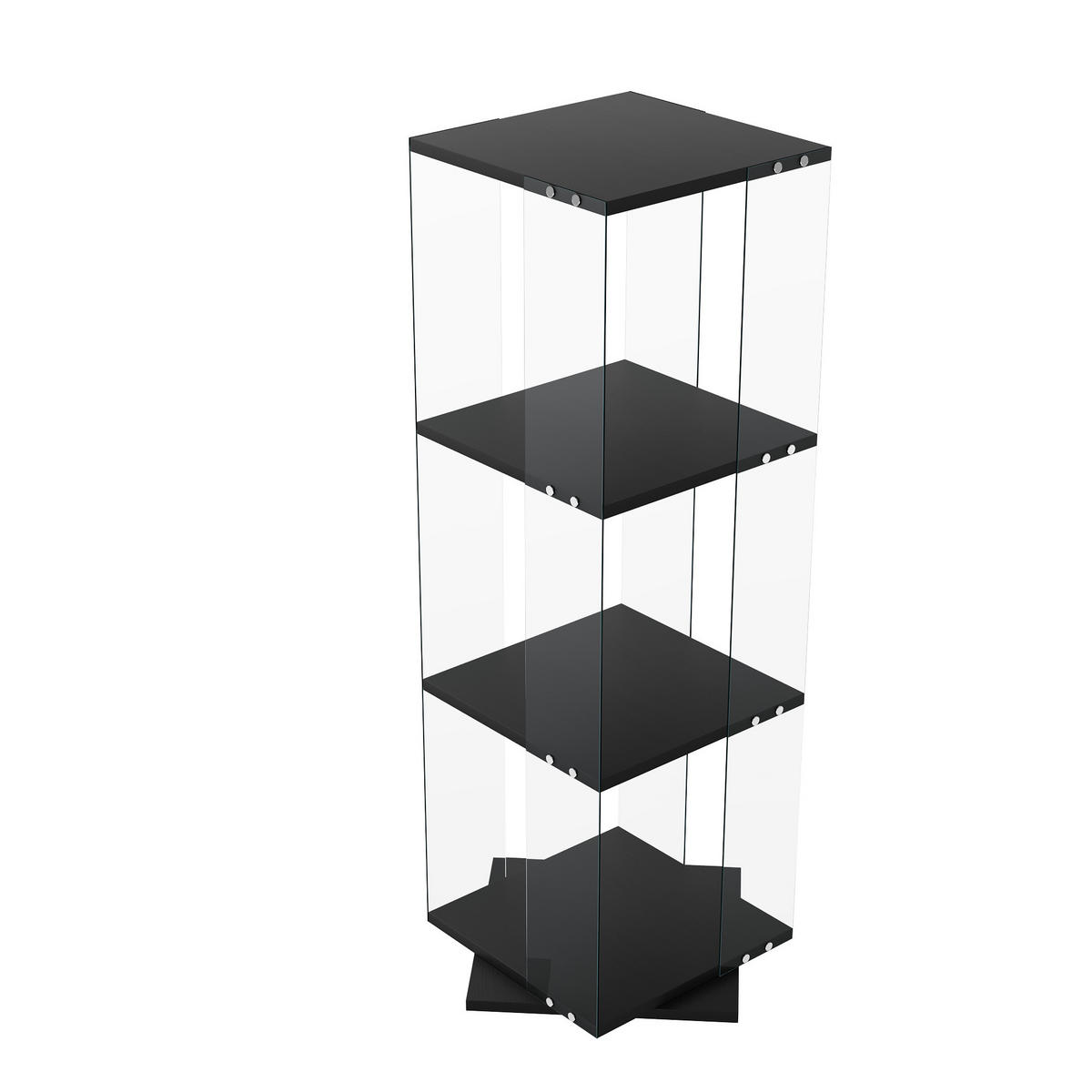 DREHVITRINE 360° mit RGB LED, 3 Ebenen, Glasvitrine schwarz für Deko - Schwarz, Glas (38/121/38cm) - SHOPENTRA