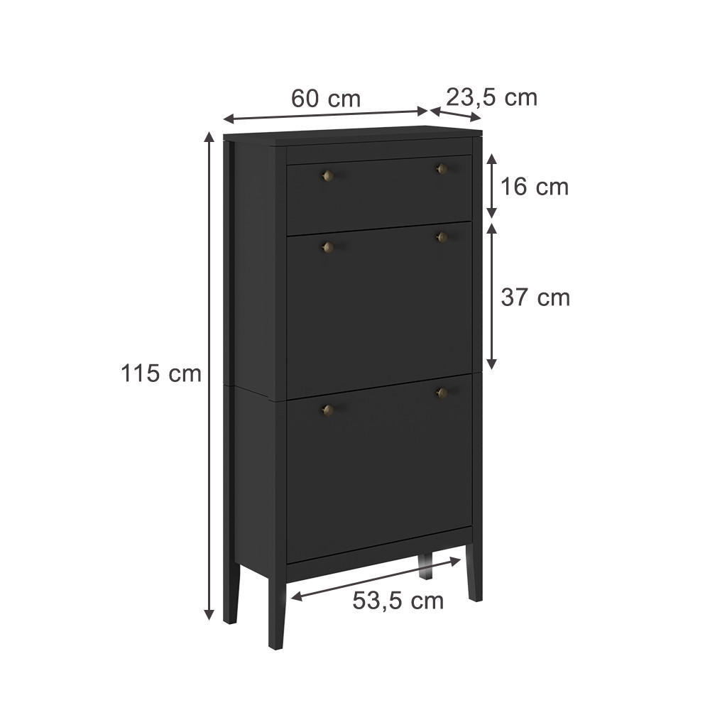 SCHUHSCHRANK Aron Schwarz 60 x 115 cm - Schwarz, Holzwerkstoff (60/115/23.5cm) - Vicco