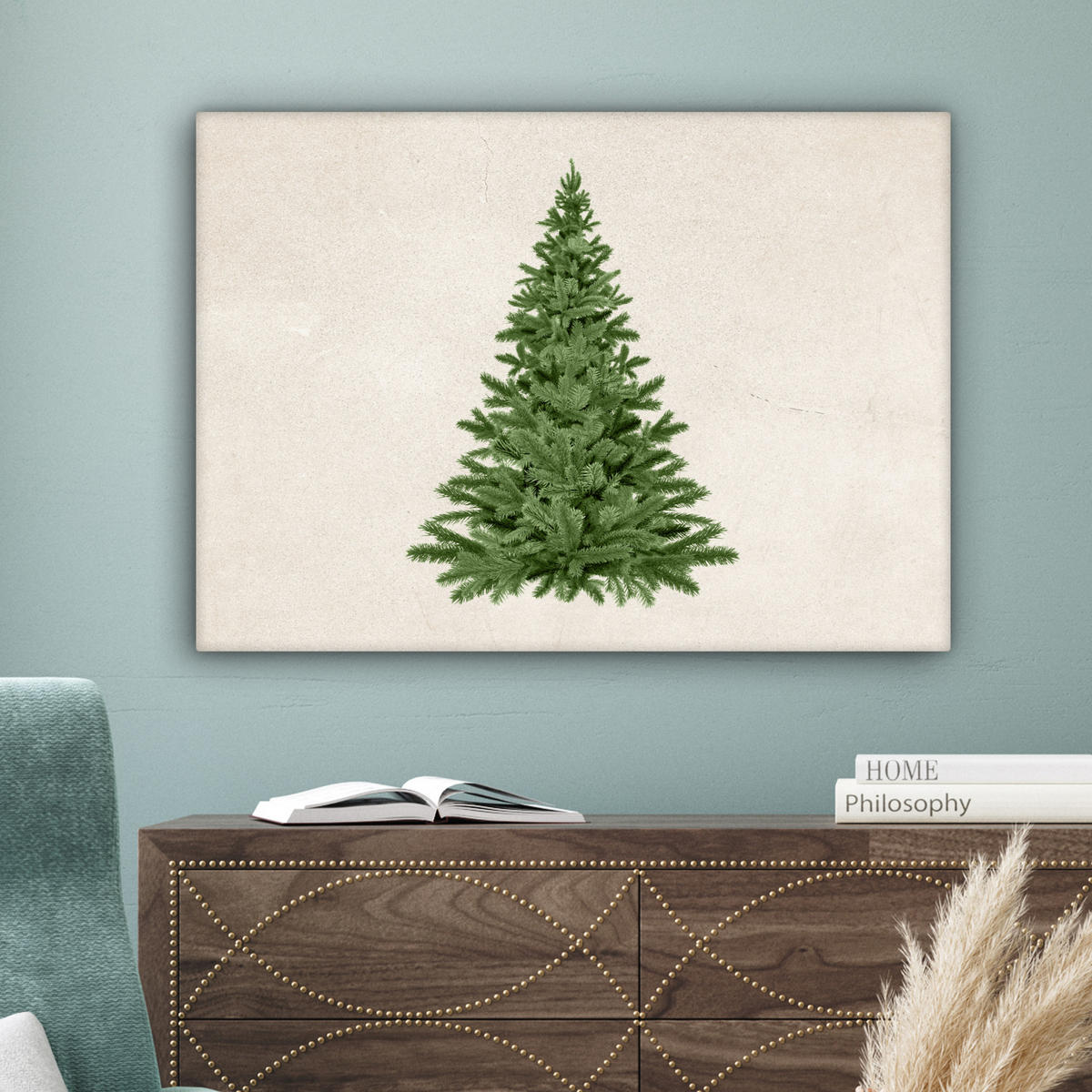 LEINWANDBILD Weihnachtsbaum - Grün - Weihnachten - Feiertage Wandbilder 80x60 cm - Olivgrün, Textil (80/60cm) - MuchoWow