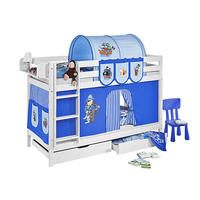 ETAGENBETT JELLE 90x200 cm Pirat blau - Hochbett - inkl. Vorhang und 2 Lattenrosten - Weiß, Holz - Lilokids