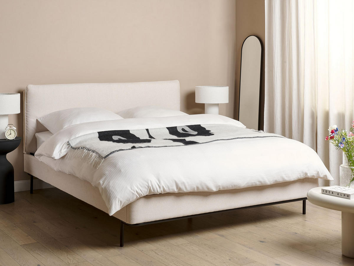 POLSTERBETT mit Lattenrost 160x200 cm Beige Corio - Creme, Textil (160/200cm) - Beliani