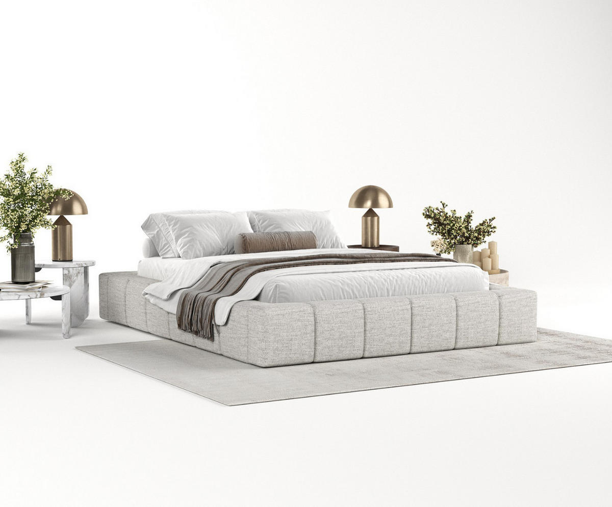 POLSTERBETT Kea mit Stauraum 180/200 cm Hellgrau im Modesto Stoff - Hellgrau/Schwarz, Holz/Holzwerkstoff (180/200cm) - AltaBeds