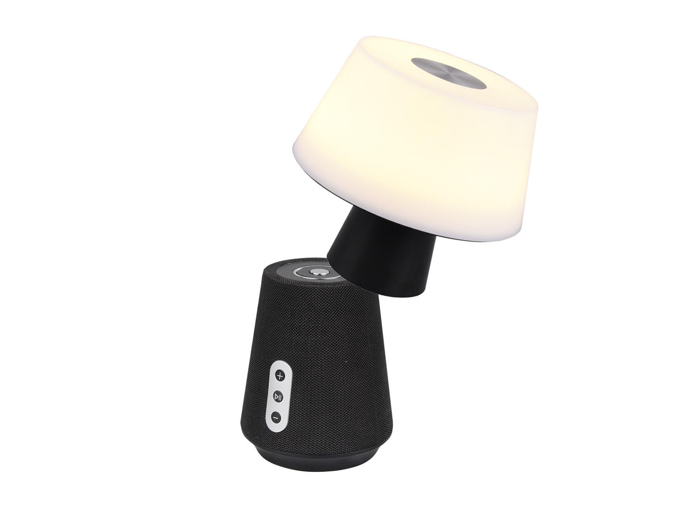 AKKU-TISCHLEUCHTE Touch dimmbar, Lautsprecher, Höhe 28cm, kabellos USB aufladbar - Schwarz/Weiß, Kunststoff (17/17/28cm) - meineWunschleuchte