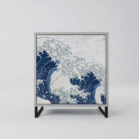 SIDEBOARD THE GREAT WAVE AT KANAGAWA, Grau, 57,5x42x67,5 cm, Schwarze Metall-Rahmenfüße - Multicolor/Schwarz, Holzwerkstoff/Metall (57.5/67.5/42cm) - SpaceRebels