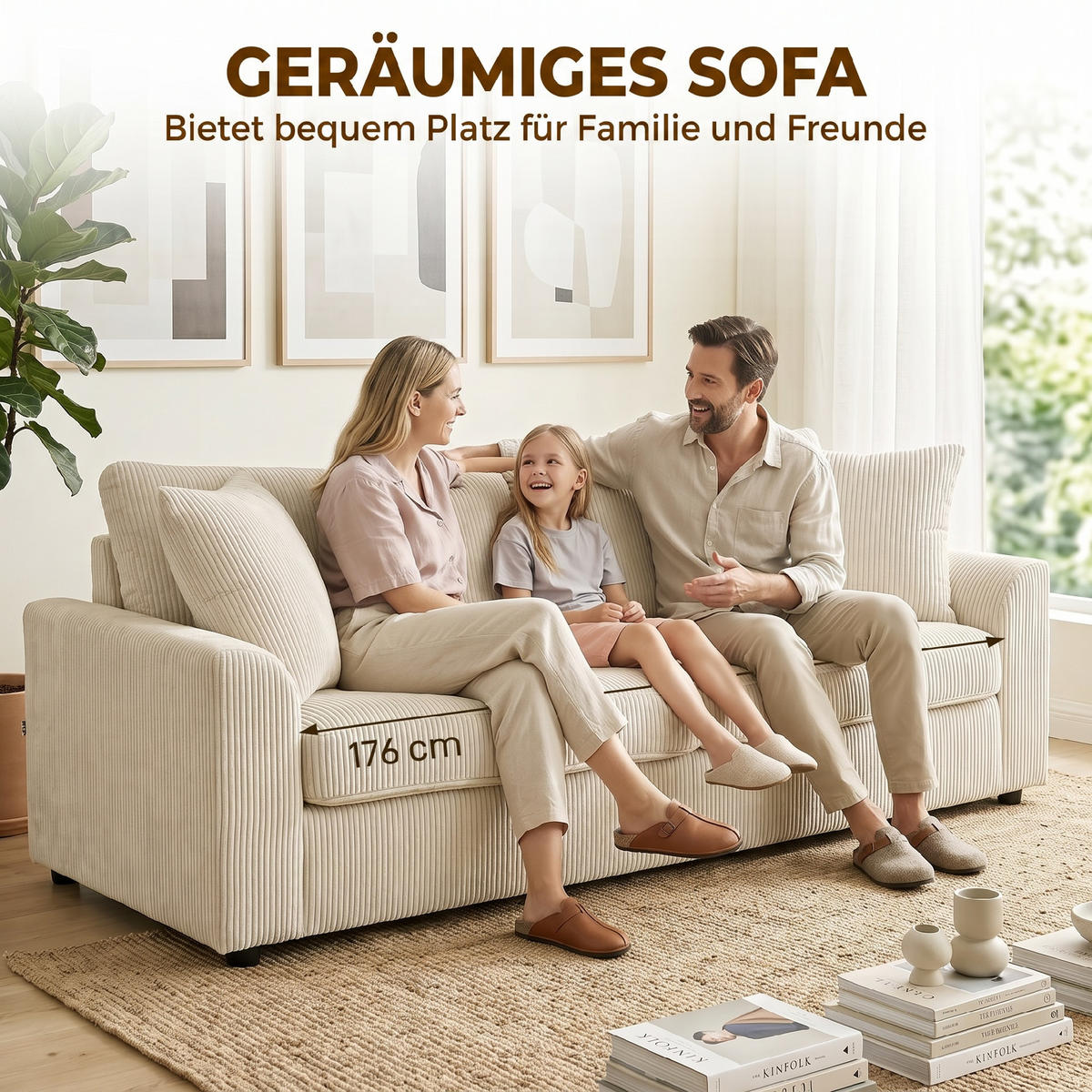 2-SITZER Sofa Creme 212.0/80.0/88.0 cm - Creme, Textil (80/88/212cm)