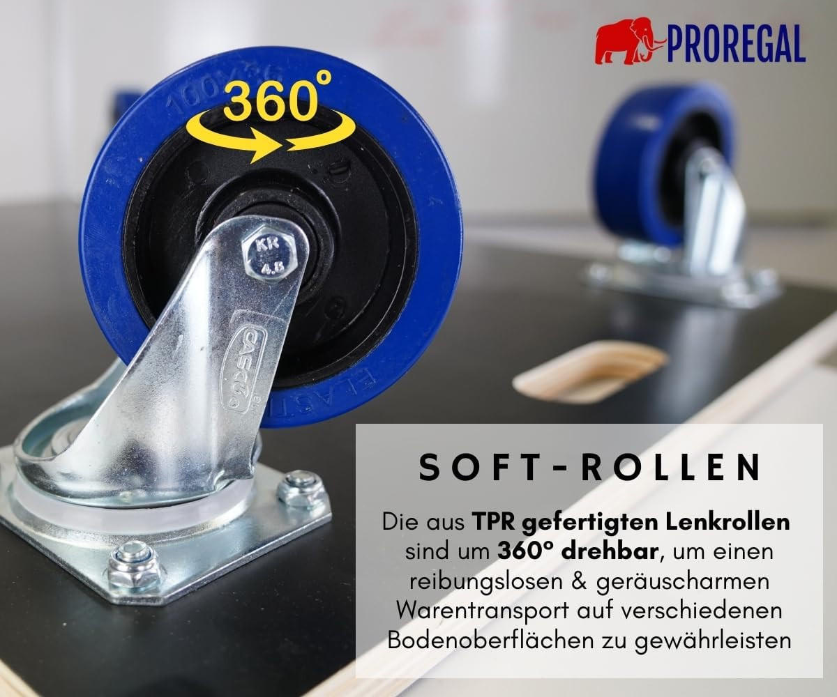 TRANSPORTROLLER mit 4 Rollen 2 Stück 16x80x60cm Traglast 800kg Siebdruck Holzplatte Schwarz - Schwarz, Metall (60/80/16cm) - PROREGAL