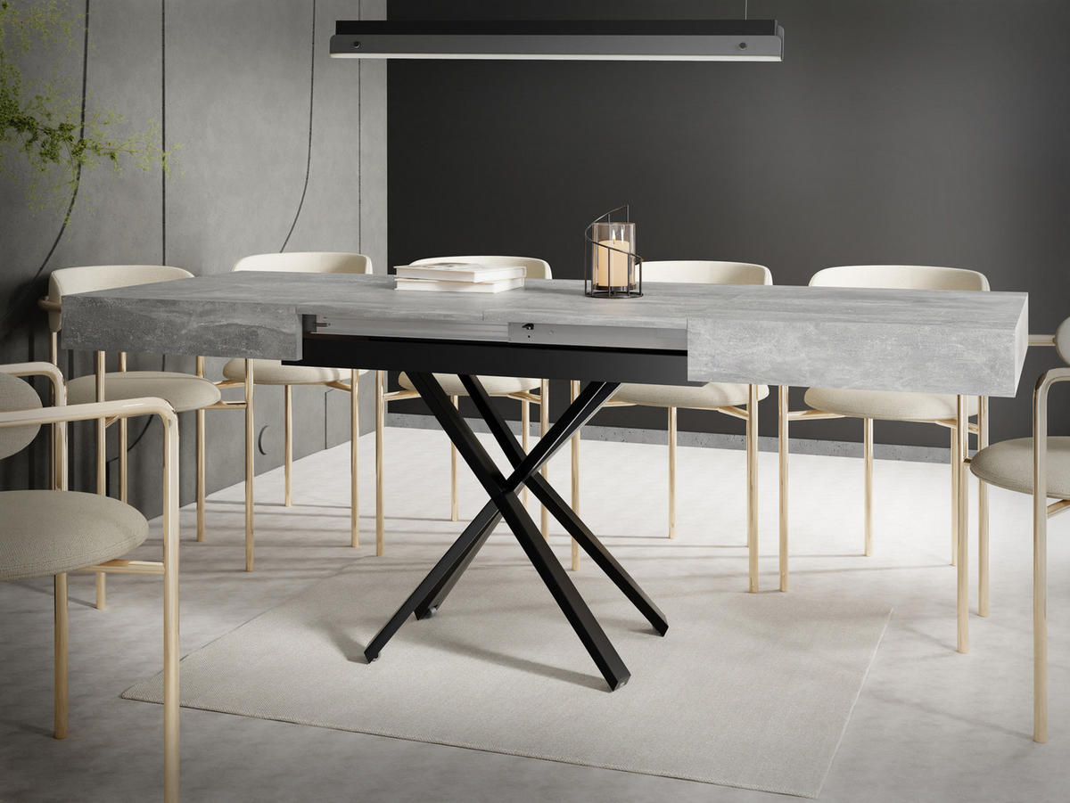 COUCHTISCH Cavetta X höhenverstellbar ausziehbar, Grauer Beton 120-200/80/27-76 cm - Hellgrau/Schwarz, Holzwerkstoff/Metall (80/120/76cm) - WFL GROUP