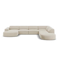 PANORAMASOFA rechts Jodie aus Samt dunkelbeige 7 Sitzplätze - Mokka, Textil (262/70/364cm) - Micadoni