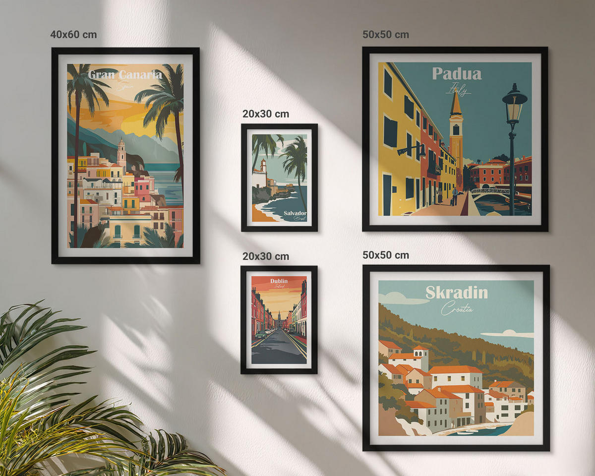 WANDBILDER 5er-Set - 50x50 cm & 20x30 cm & 40x60 cm Schwarzer Rahmen - Retro-Stadtansichten Sedona Sintra - Schwarz, Kunststoff (40/60cm) - ArtPrintCave