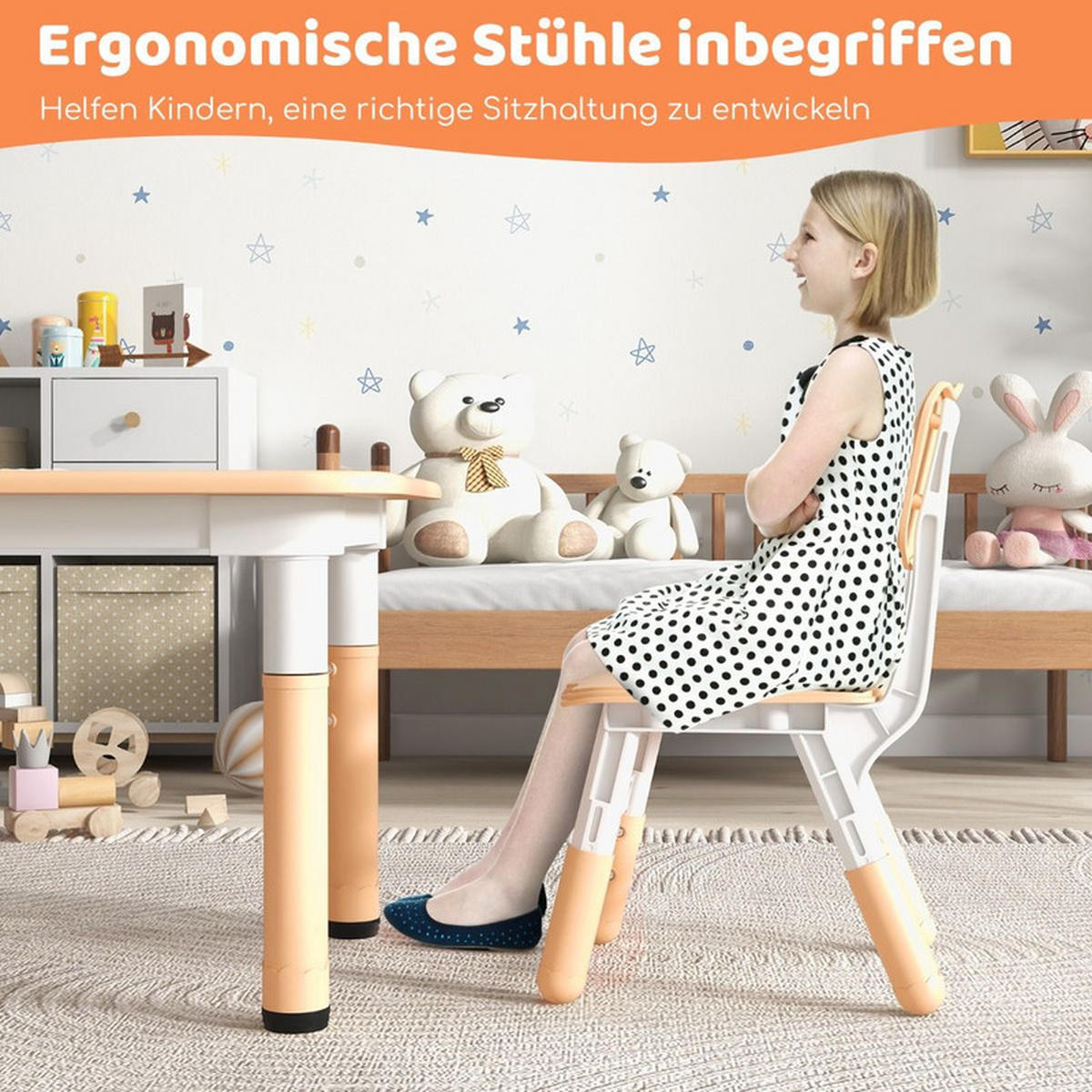 KINDERTISCH mit 4 Stühlen natur(5-tlg) - Naturfarben, Kunststoff (120/60/60cm) - COSTWAY