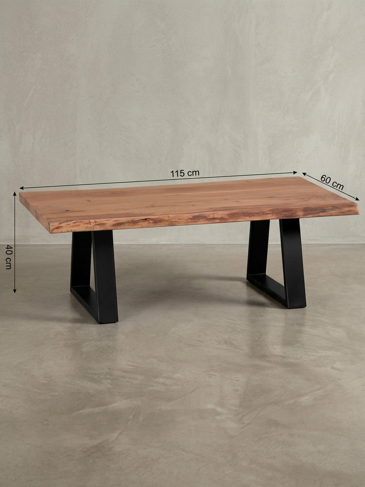 COUCHTISCH Akazie Massivholz Rechteckig Modern Handgefertigt Einzigartige Maserung - Beige/Schwarz, Holz/Metall (60/115/40cm) - KADIMA DESIGN