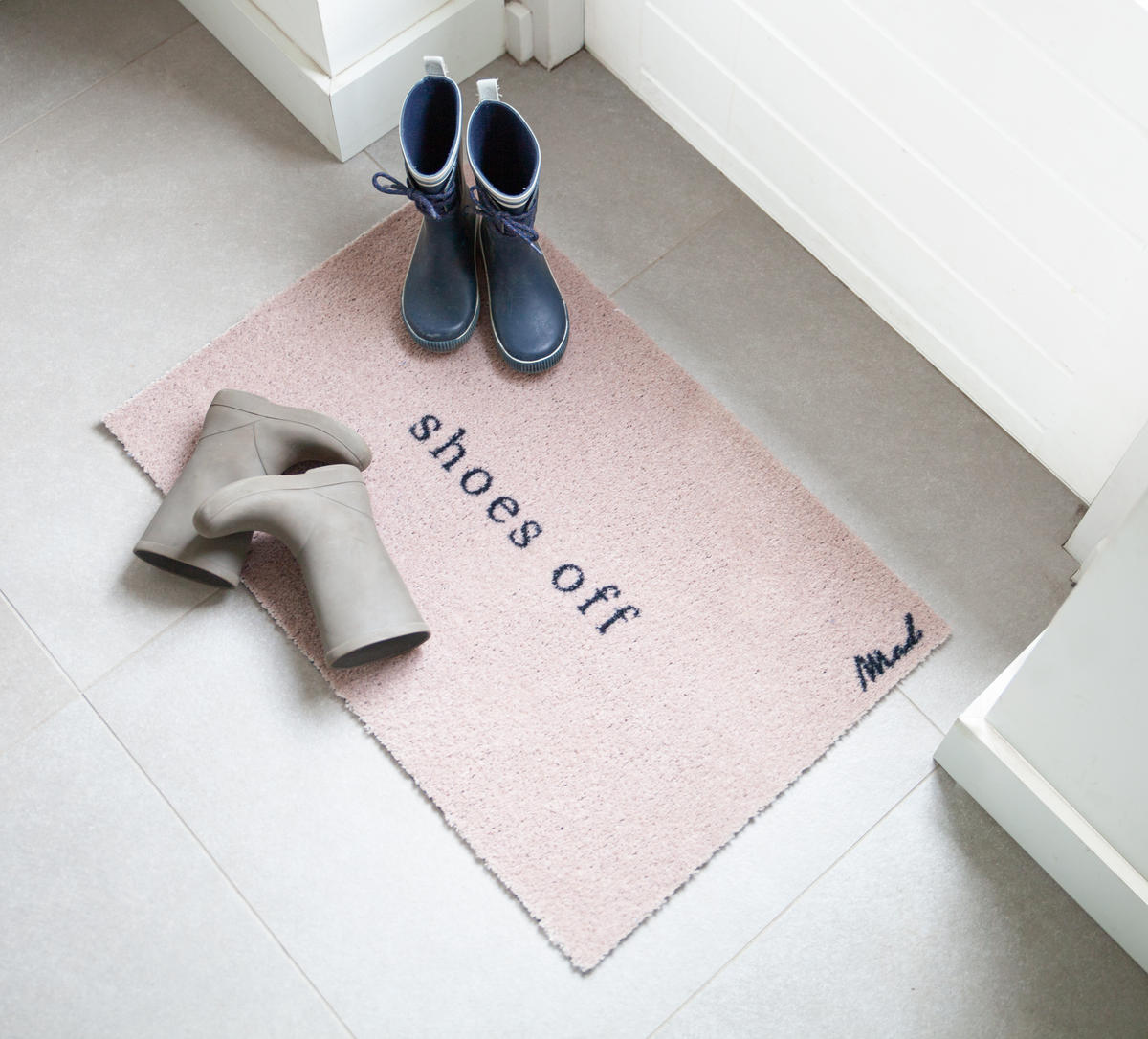 OUTDOOR FUßMATTE "Anouk" mit Spruch "shoes off" Beige 50 x 75 cm - Beige/Schwarz, Kunststoff/Textil (50/75cm) - MAD ABOUT MATS